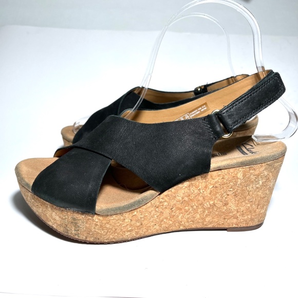 Clarks Annadel Eirwyn Black Suede Cork Wedge Platform Sandal - Picture 5 of 13